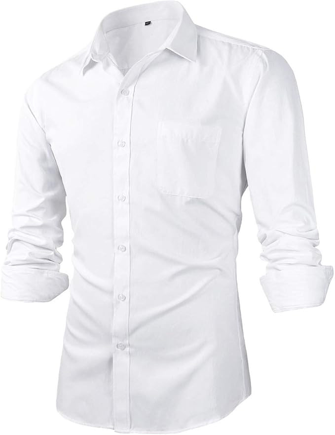 Beninos Mens Slim Fit Solid Point Collar Button Down Dress Shirt | Amazon (US)