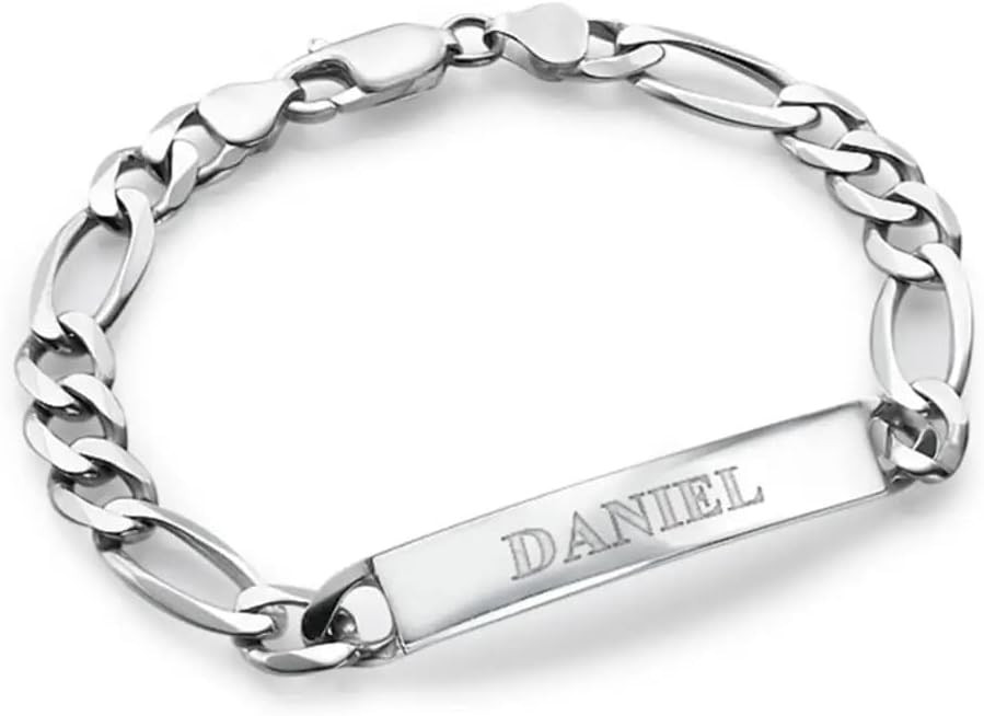 Handmade - Personalized Amigo ID Bracelet with Diamond Option - Engraved Gift for Him, Men | Amazon (US)