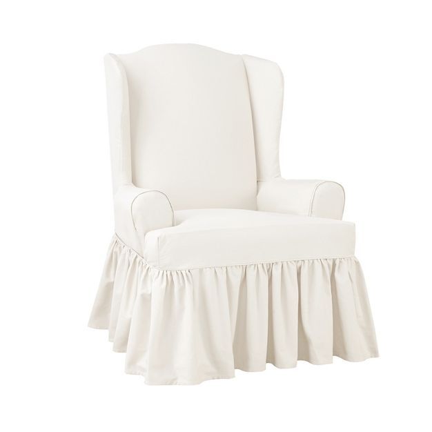 Essential Twill Ruffle Wing Chair Slipcover White - Sure Fit | Target
