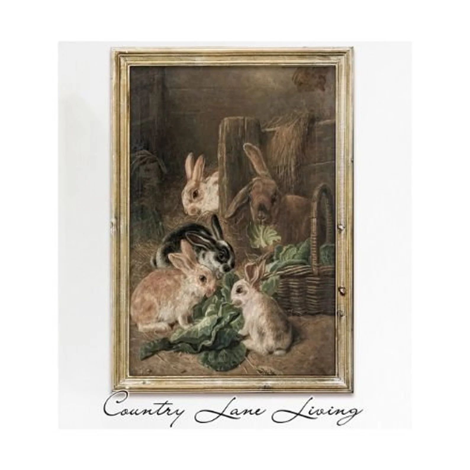 Naughty Bunnies Painting Country Scene Download green Toned - Etsy | Etsy (US)