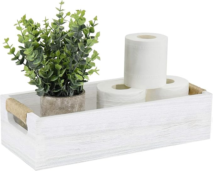 Bathroom Decor Box Toilet Paper Holder Wood Toilet Tank Box Toilet Paper Storage Basket with Arti... | Amazon (US)