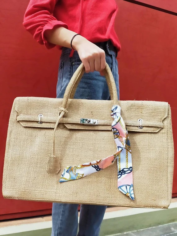 Ready stock only 1 ! Handmade burlap / jute bag, Big size (47cm), | Etsy (US)