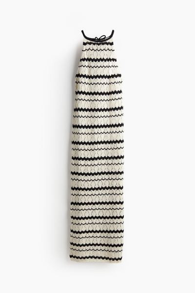 Long Pointelle-knit Dress - Round Neck - Sleeveless - Cream/black striped - Ladies | H&M US | H&M (US + CA)