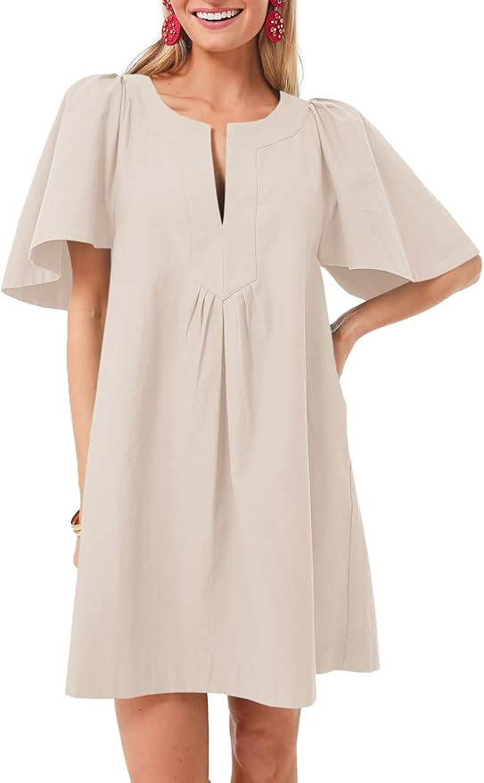 Wenrine Womens Flutter Short Sleeve Mini Dress Casual V Neck Loose Flowy Summer Dresses | Amazon (US)