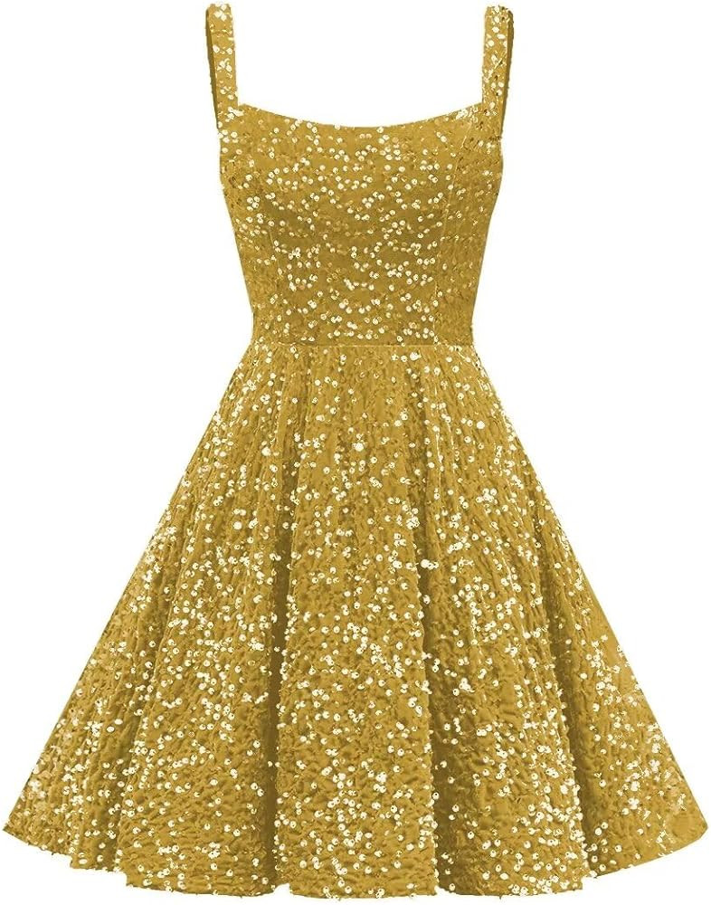 Molisa Sparkly Sequin Homecoming Dresses for Teens 2026 Flowy Spaghetti Straps A-line Short Prom ... | Amazon (US)