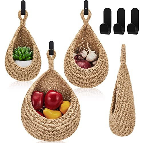 Honeydak Hanging Wall Basket Teardrop Hanging Baskets Onion Basket Coat Bohemian Storage Fruit Wa... | Amazon (US)