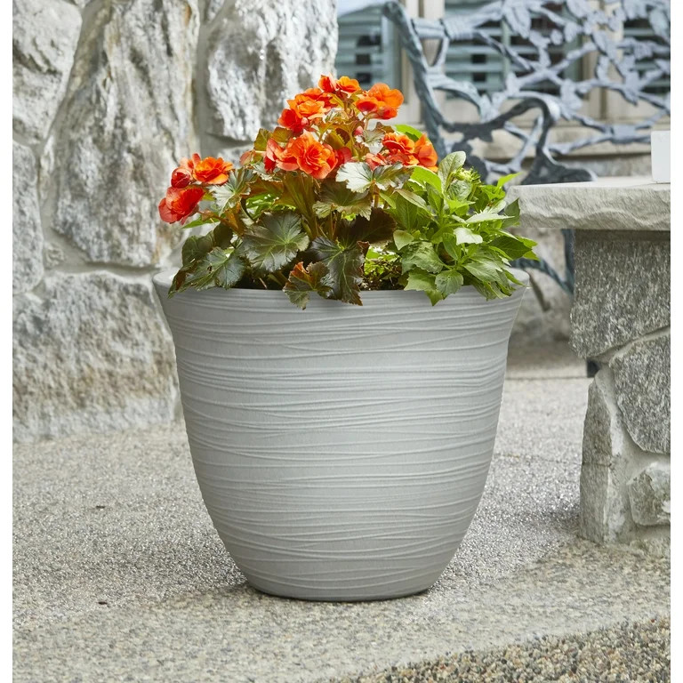 Better Homes & Gardens Terrence 19" Wide Round Resin Planter Cement Color | Walmart (US)