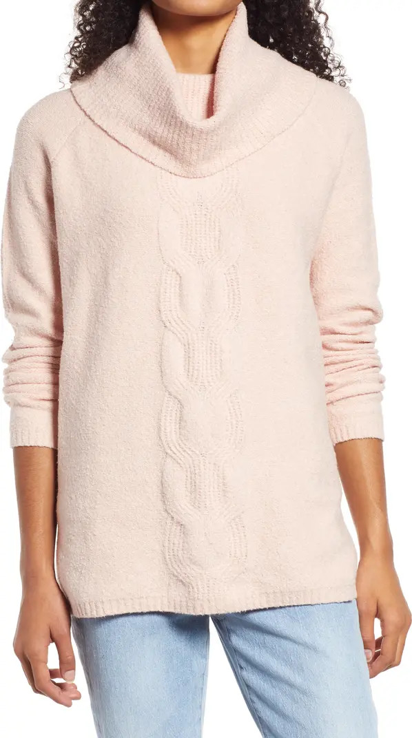 Center Cable Cowl Neck Cotton Blend Sweater | Nordstrom