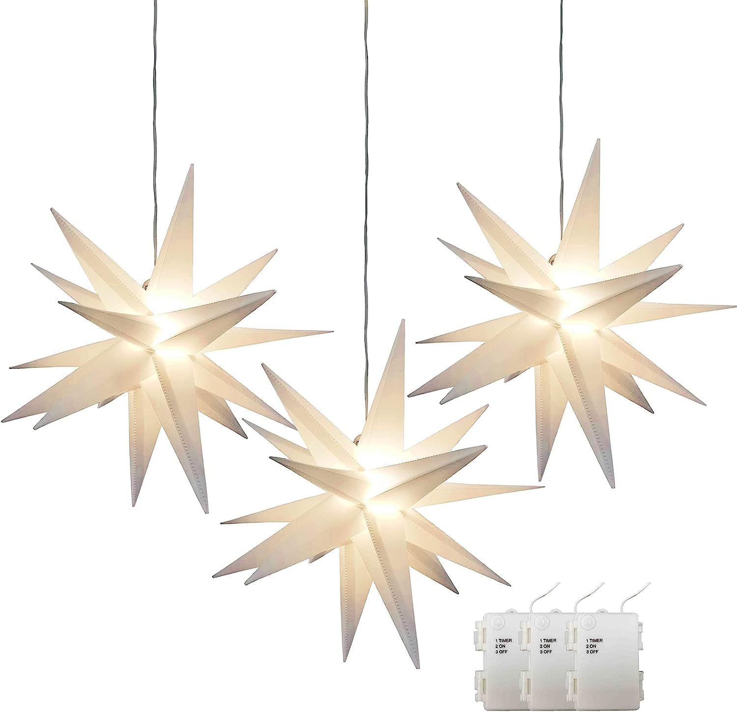 Leejec 13.3" Moravian Star Light for Christmas, Outdoor Hanging, 3D LED Star Light, Powered by Ba... | Amazon (US)