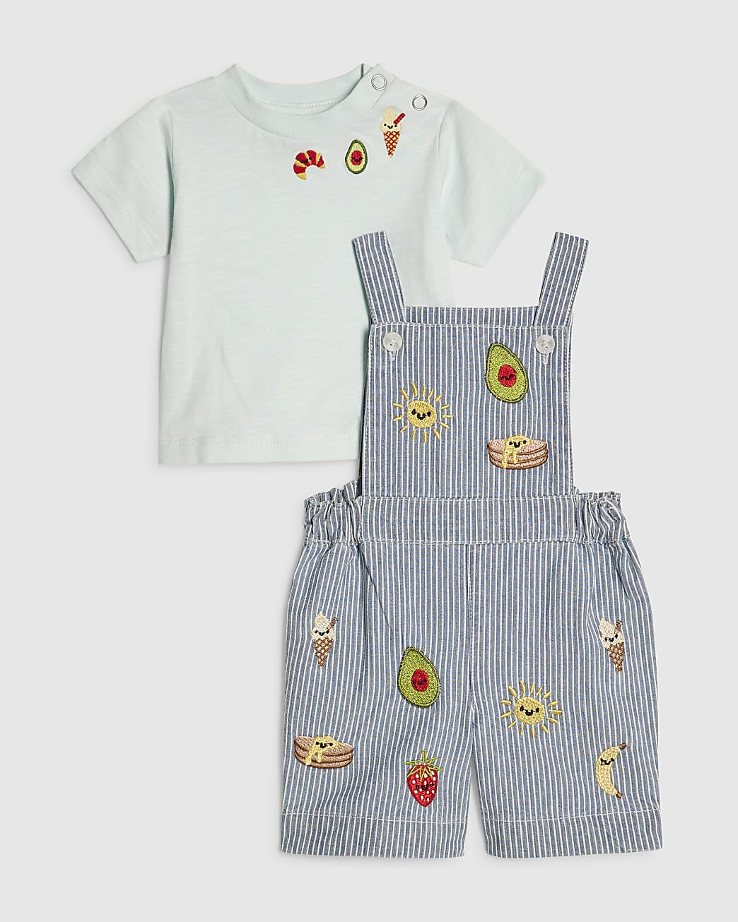 Baby Boys Blue Stripe Embroidery Dungaree Set | River Island UK & IE