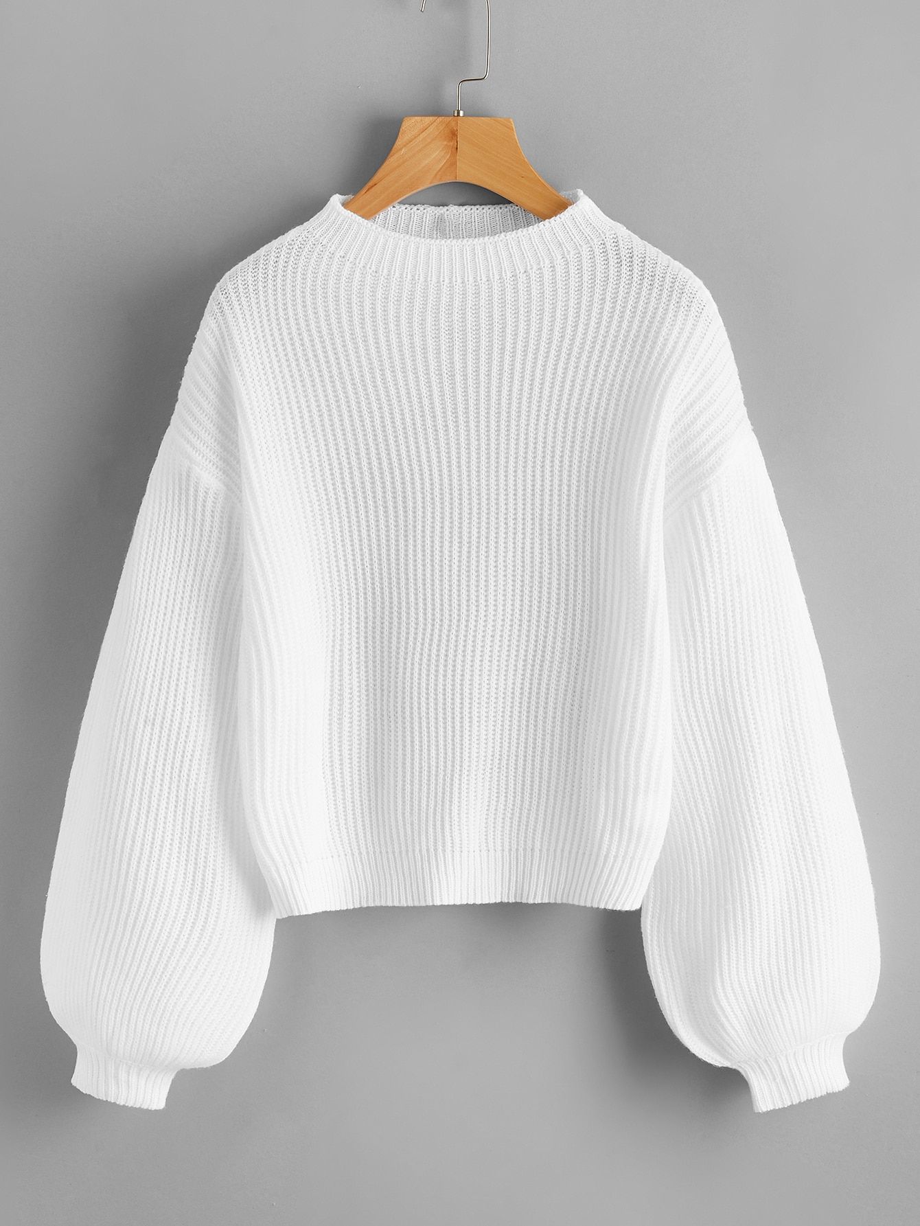 Solid Drop Bishop Sleeve Sweater | SHEIN