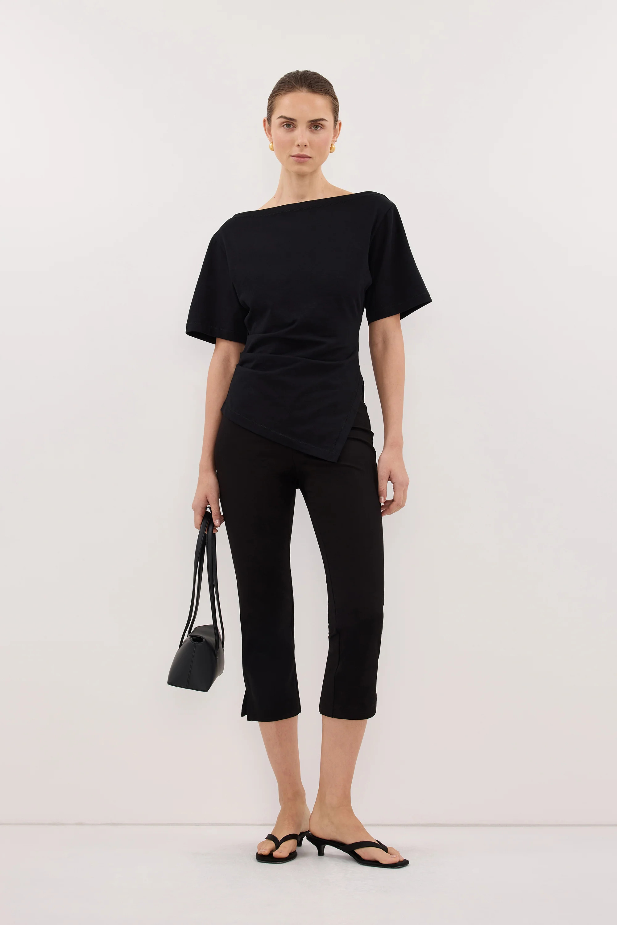 SWANN BLACK COTTON BOAT NECK TEE | DISSH