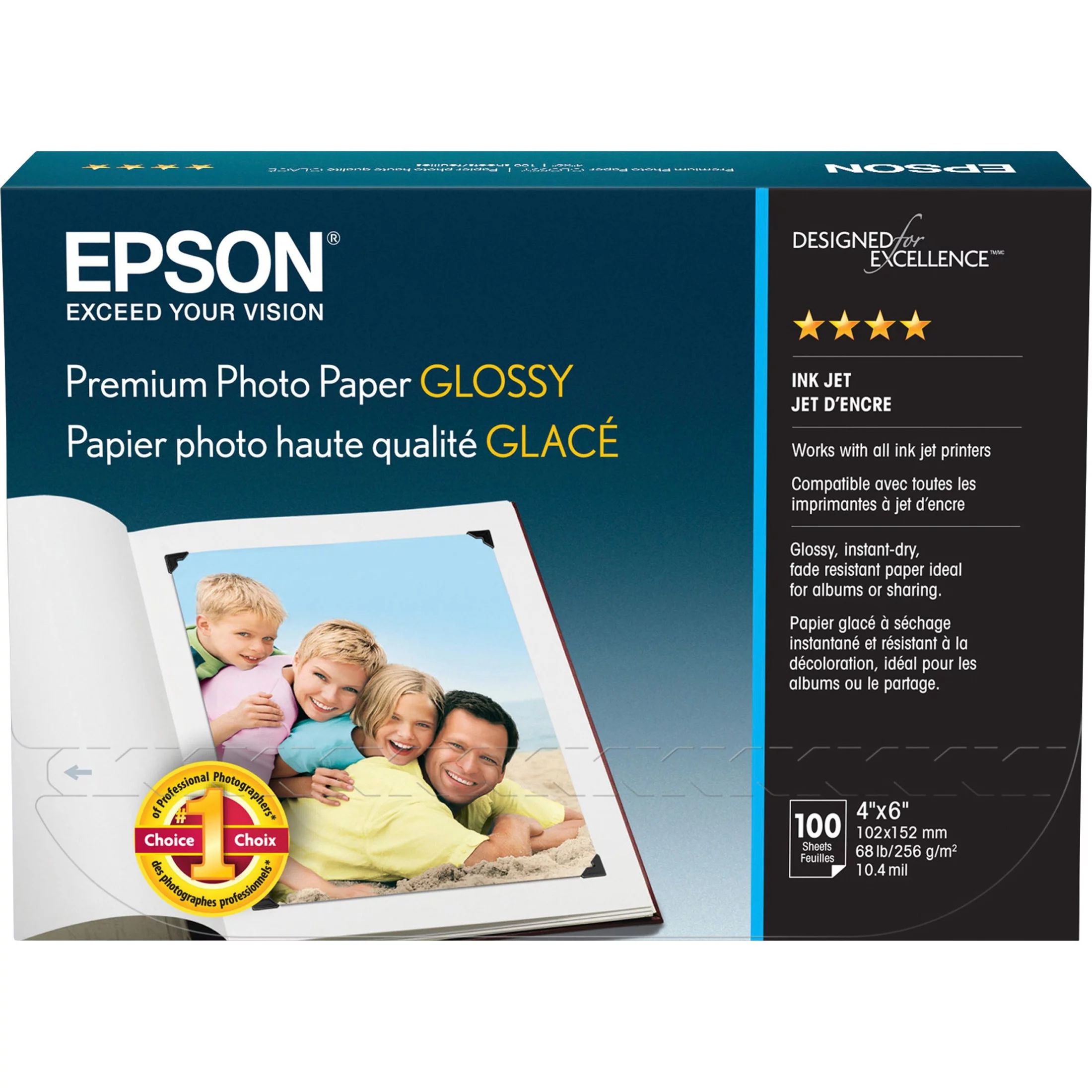 Epson, EPSS041727, Borderless Premium Glossy Photo Paper, 100 / Pack, White | Walmart (US)