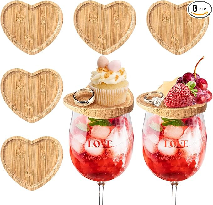 Mumufy 8 Pcs 3.5 Inch Bamboo Wine Glass Charcuterie Topper Heart Shape Wine Glass Covers Dual Use... | Amazon (US)