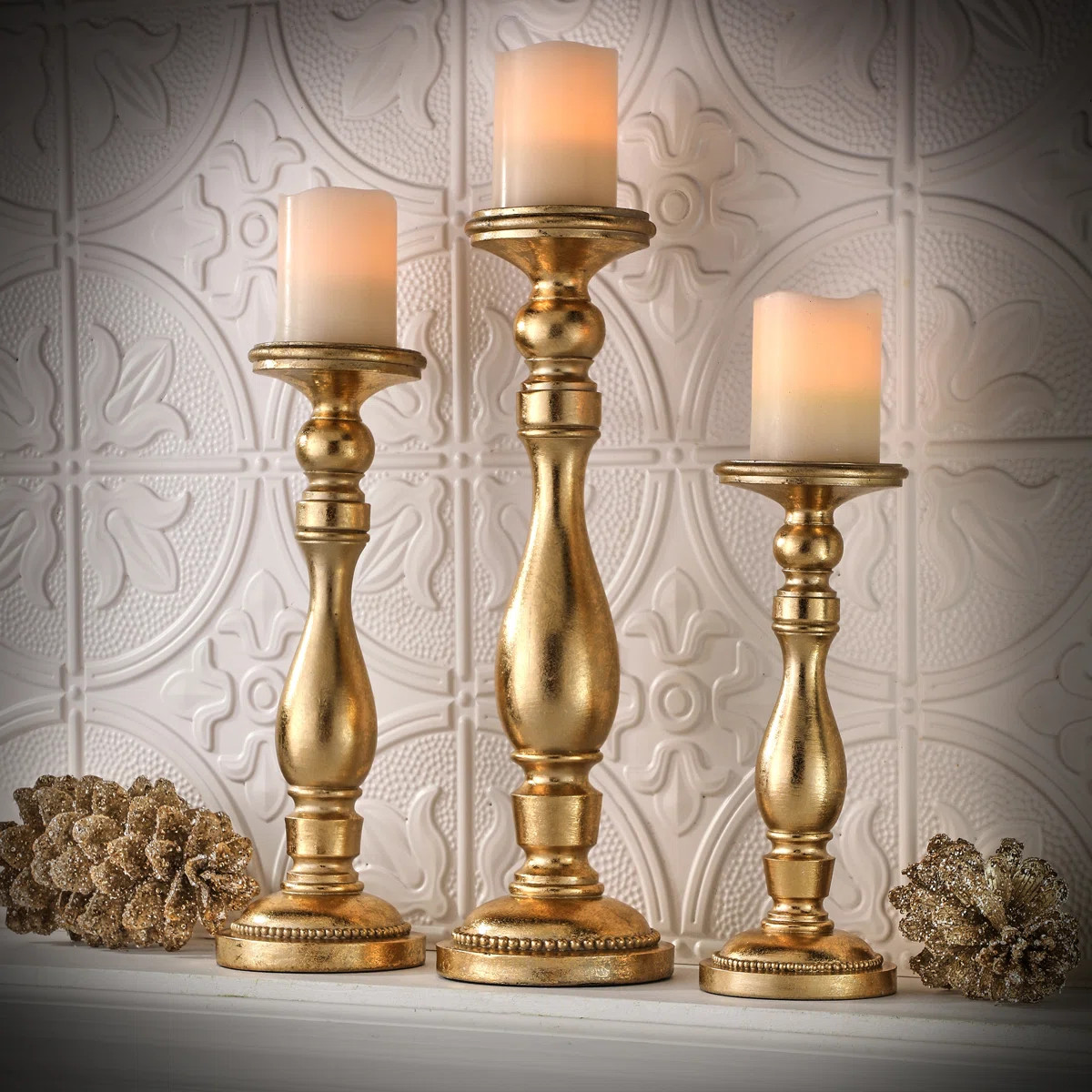 18" Candle Holders gilded finish (Set of 3) | Wayfair North America