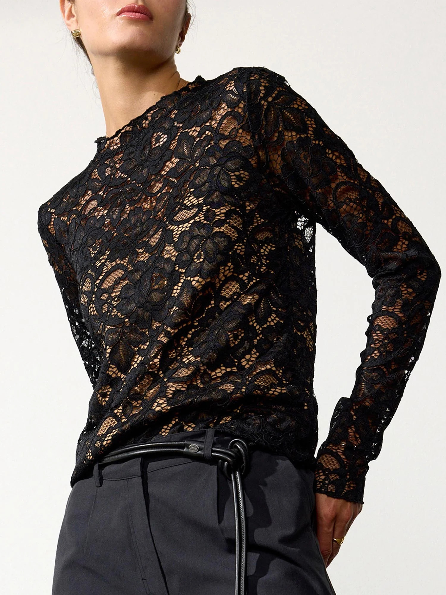 Brochu Walker | Women's Donne Floral Lace Top in Black Onyx | Brochu Walker