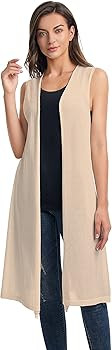 Zoholl Women Sleeveless Long Drape Open Front Knitted Cardigan Sweater Vest | Amazon (US)