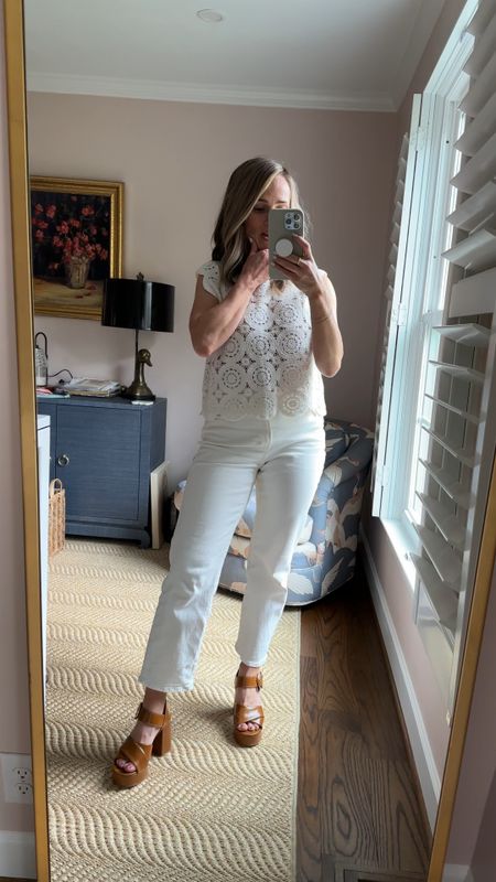 My favorite white jeans and trying on new platform heels. Wearing 26 short in the jeans and small in the crochet top and shoes are TTS. 

#LTKshoecrush #LTKSeasonal #LTKVideo