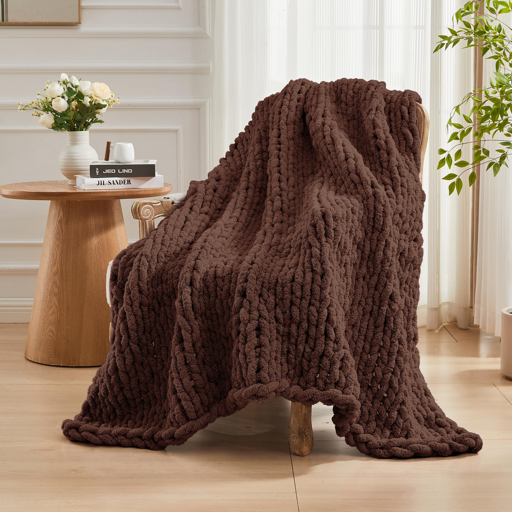 Carriediosa Chunky Knit Throw Blanket 60" X 80" Twin, 100% Hand Made Large Chenille Loop Yarn Sof... | Amazon (US)