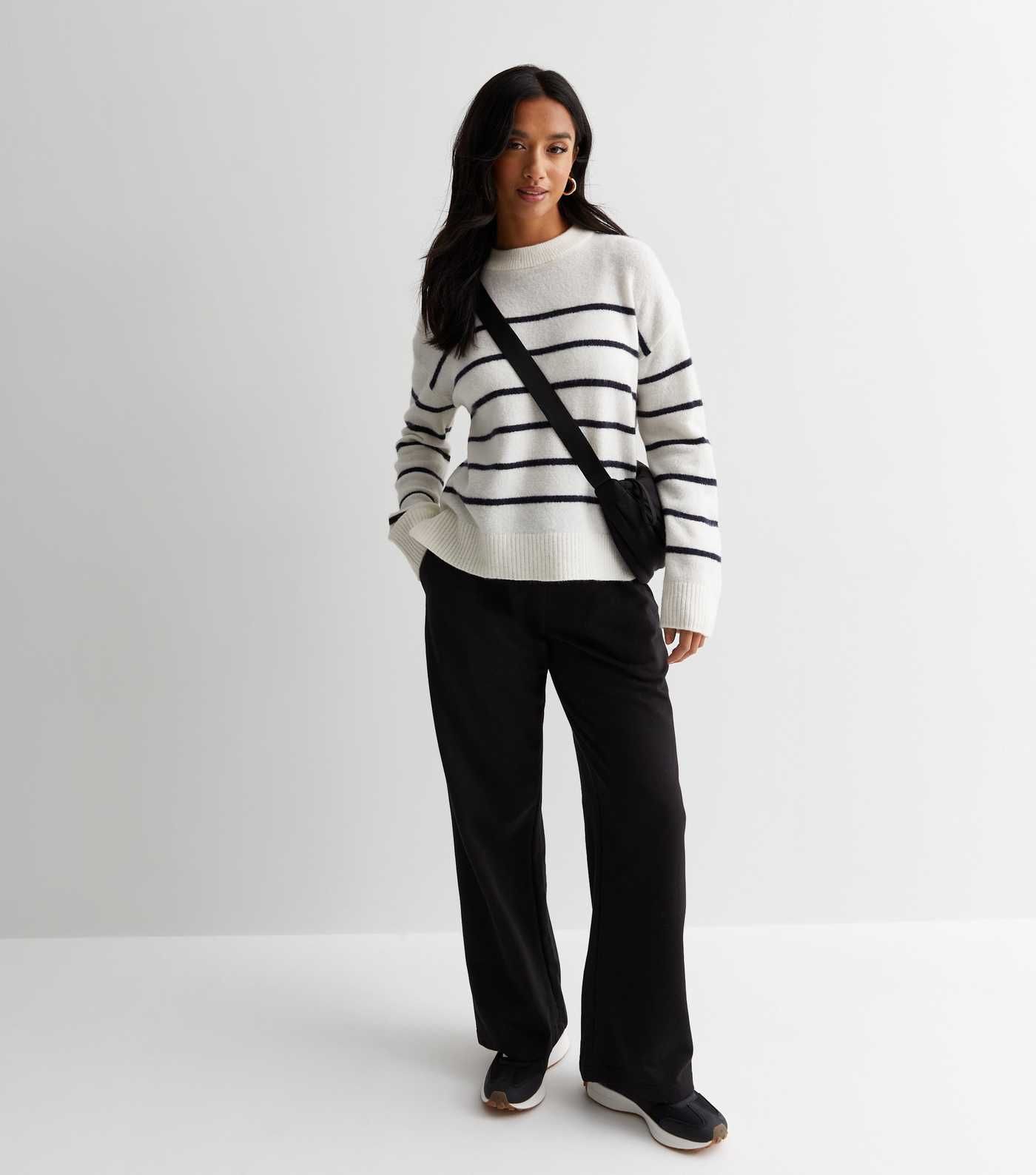 Petite White Stripe Fine Knit Crew Neck Jumper | New Look | New Look (UK)