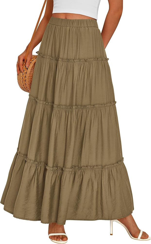 PRETTYGARDEN Women's Tiered Maxi Skirt Summer Spring Fashion 2026 High Waisted Long Flowy Casual ... | Amazon (US)