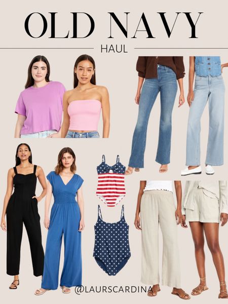 My latest Old Navy haul includes a boxy tee, tube top, wide leg jeans, two jumpsuits, wide leg linen pants, linen shorts, a stars one piece bathing suit, and a coordinating 4th of July swimsuit for girls.

Ootd, spring outfit, summer outfit, casual style

#LTKStyleTip #LTKSwim #LTKFindsUnder50