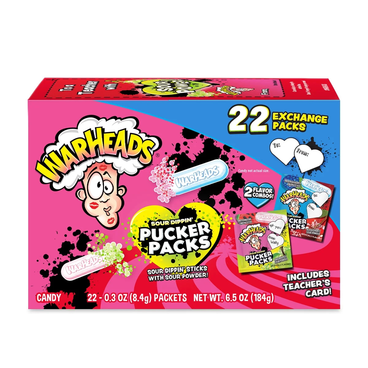 Warheads Sour Dippin' Pucker Packs 6.5oz 22pk Valentines Classroom Exchange Box | Walmart (US)