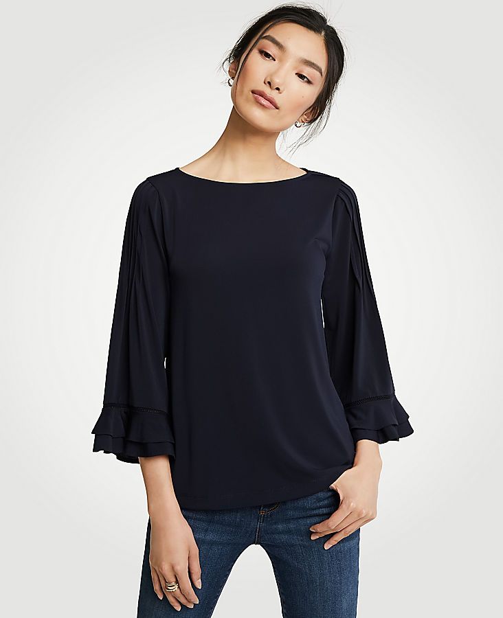 Pleated Ruffle Sleeve Top | Ann Taylor (US)