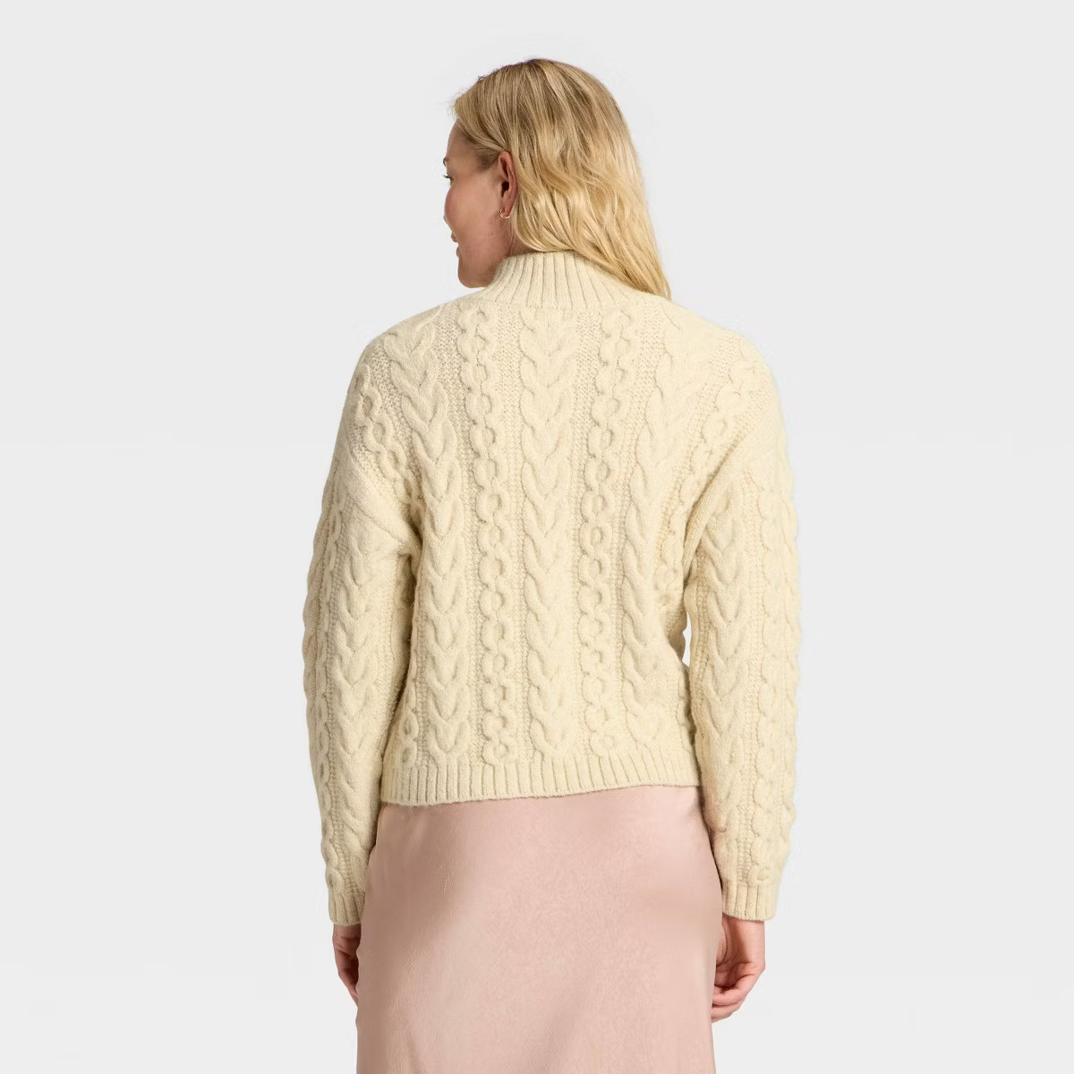 Women's Long Sleeve Split Neck Cable Pullover Sweater - A New Day™ Cream L | Target
