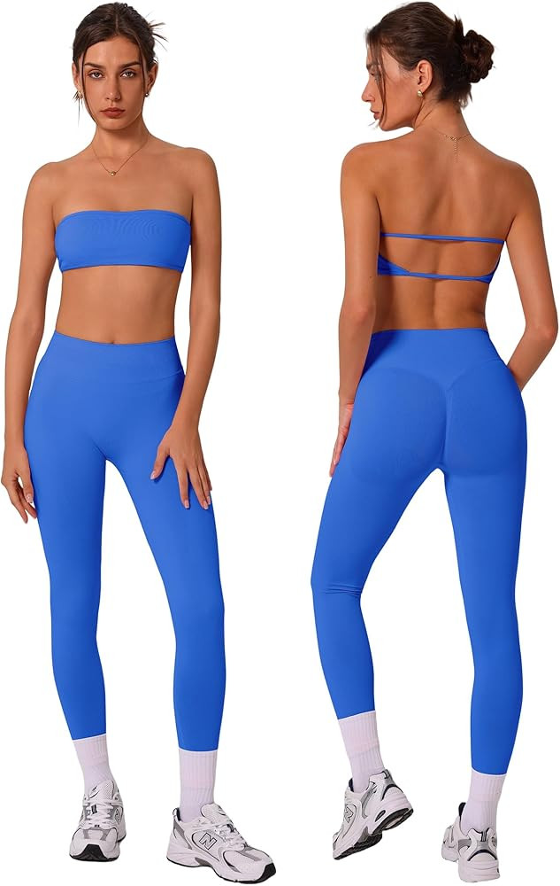 ABOCIW Workout Sets for Women 2 Piece Seamless Bandeau Sports Bra Scrunch Butt Liftinf High Waist... | Amazon (US)