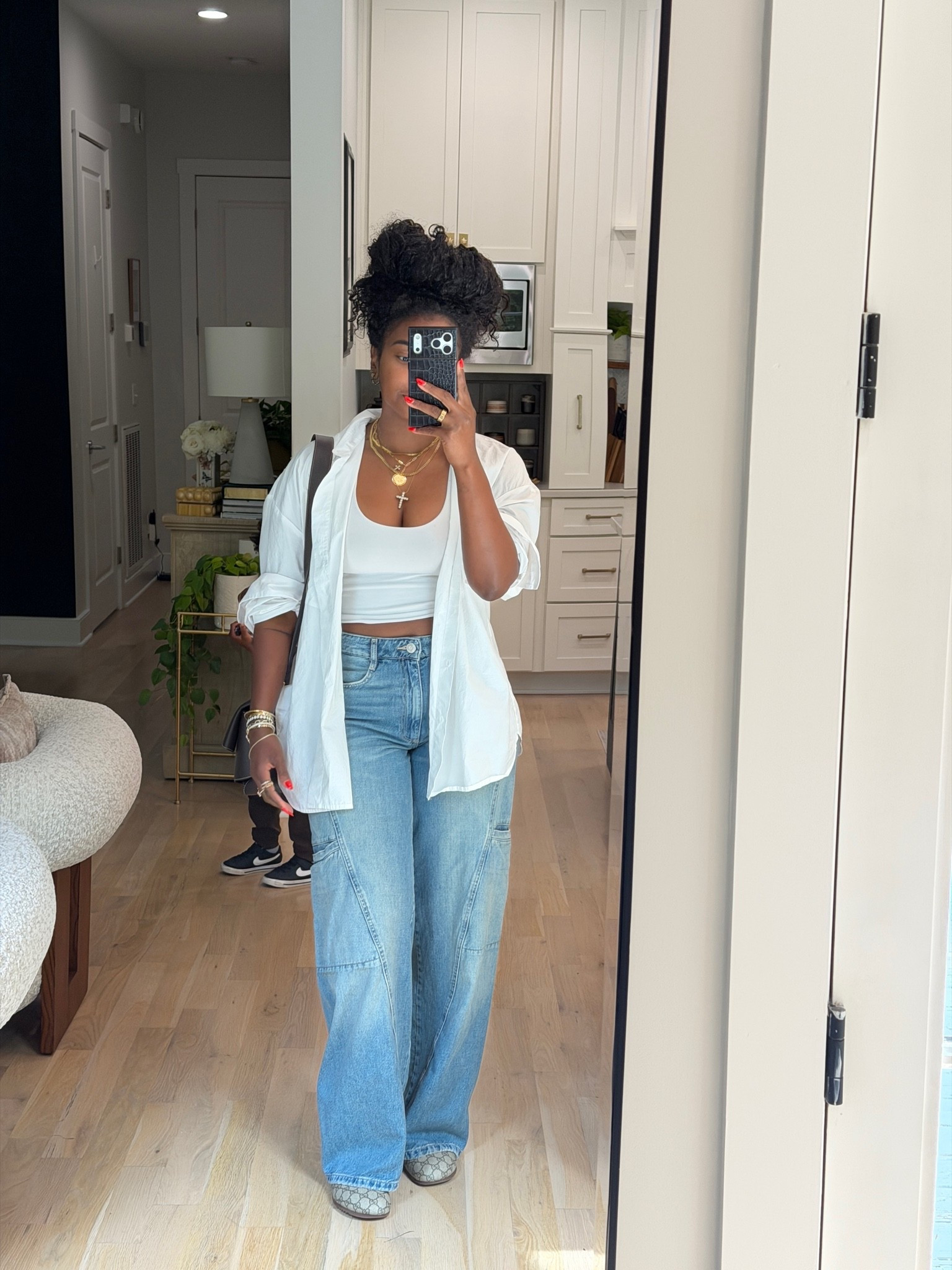 Out with the Kiddo
Tank: M
Button down: XL
Jeans: 8 (old. Linked similar)