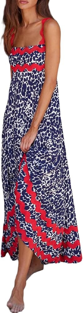 Women Graffiti Print Maxi Cami Dress Boho Colorful Spaghetti Strap Dress Summer Flowy Aline Sundr... | Amazon (US)