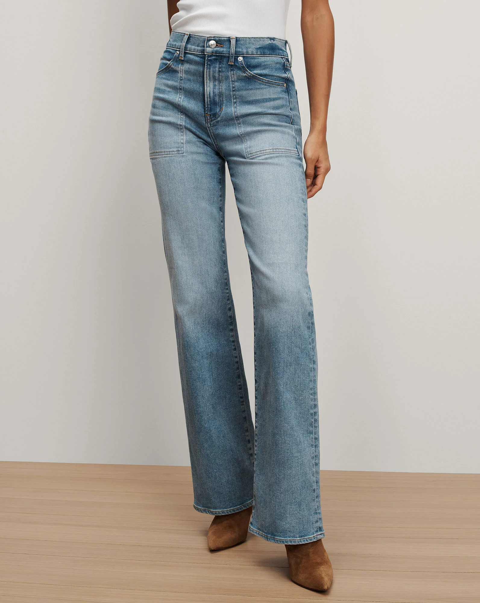 Crosbie Patch-Pocket Slim Wide-Leg Jean in Amethyst | Veronica Beard | Veronica Beard