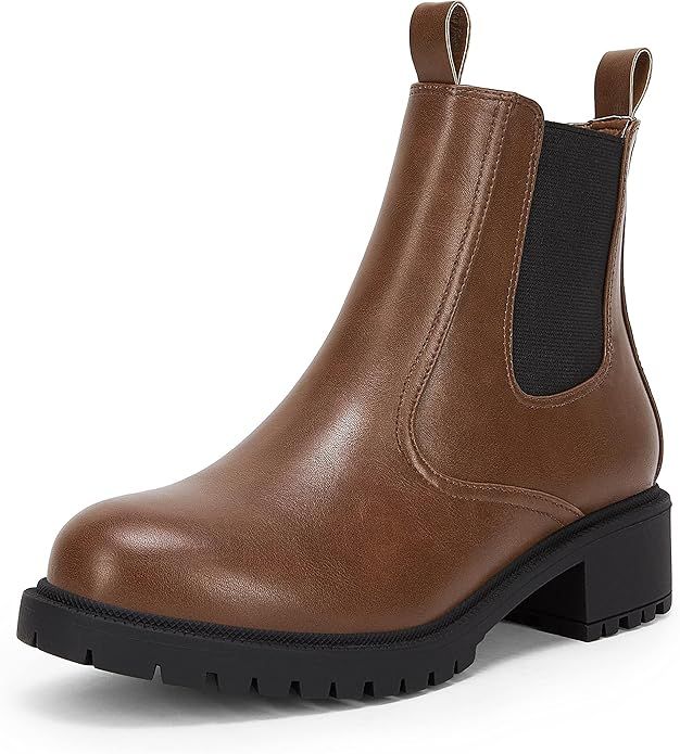 Womens Lug Sole Platform Ankle Boots Slip on Chelsea Combat Shoes Chunky Block Low Heel Elastic F... | Amazon (US)