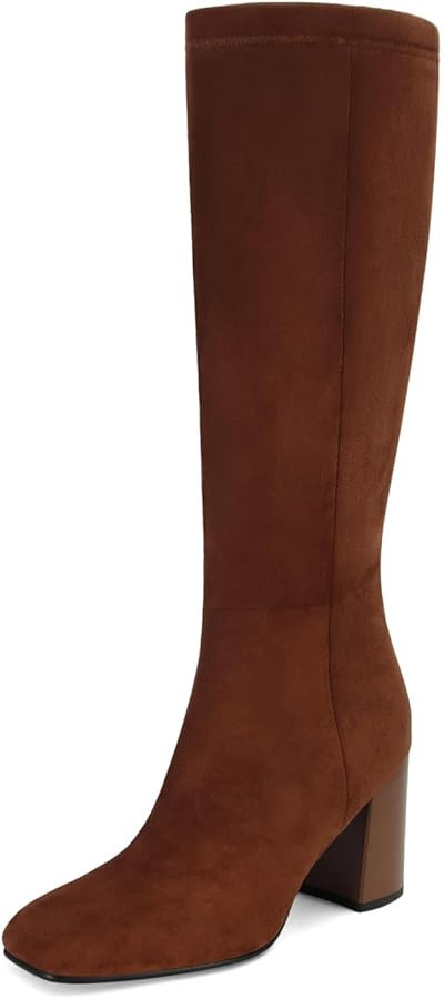 SOVANYOU Women's Faux Leather Tall Boots Fashion Square Toe Chunky Heel Knee High Boots with Side... | Amazon (US)