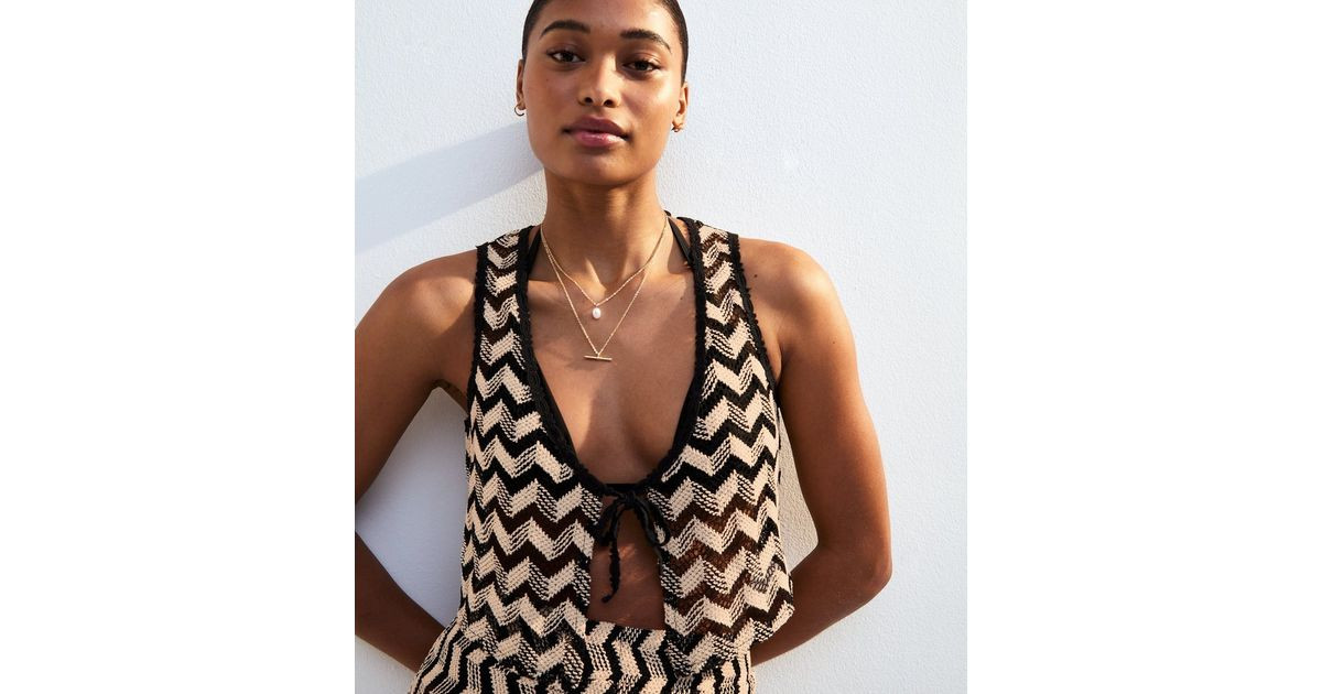 Black Chevron Crochet-Look Beach Waistcoat
						
						Add to Saved Items
						Remove from Save... | New Look (UK)