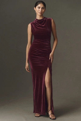 Francesca High-Neck Stretch Velvet Maxi Dress | Anthropologie (US)