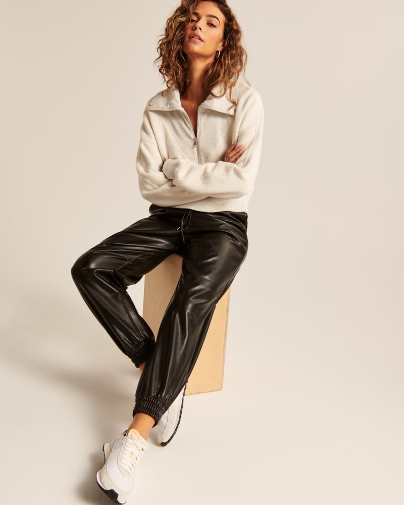 Women's Vegan Leather Sunday Joggers | Women's Bottoms | Abercrombie.com | Abercrombie & Fitch (US)