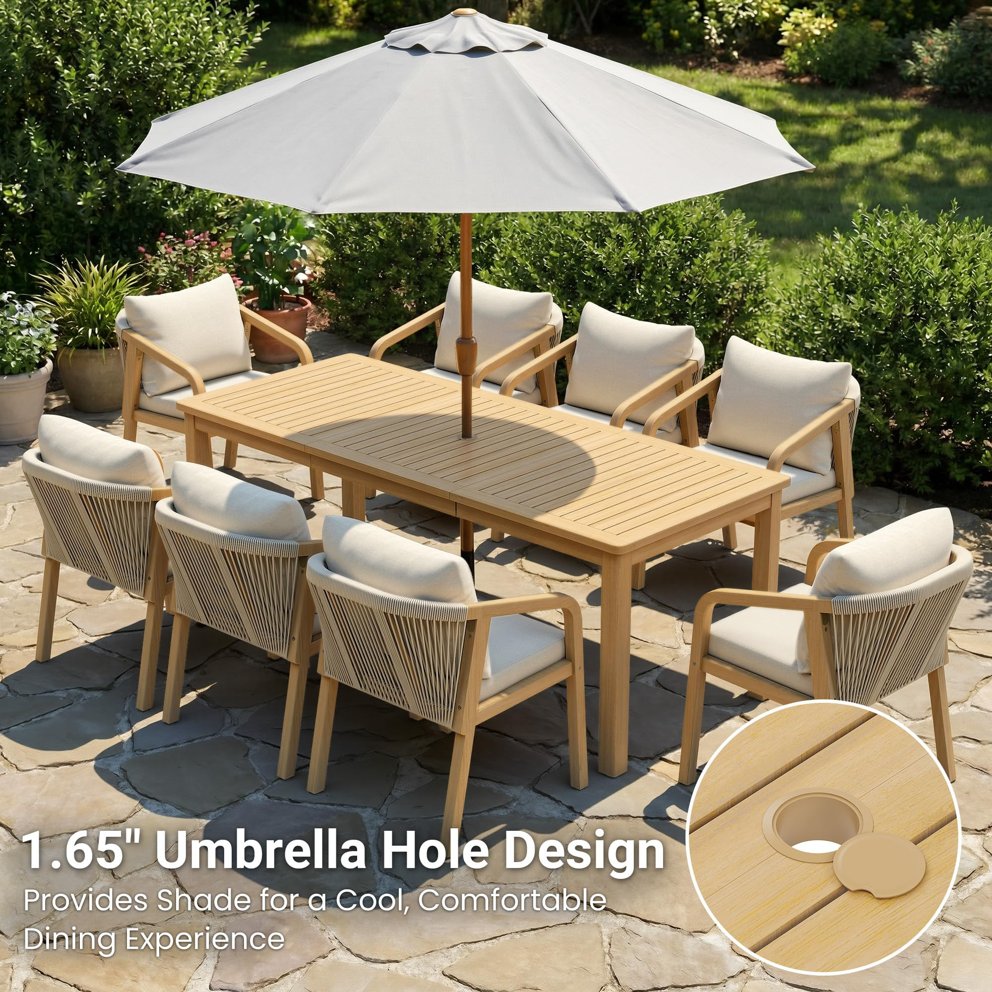 Amazon.com: Wisteria Lane 9 Pieces Acacia Outdoor Patio Table and Chairs Set for 8, Patio Outdoor Dining Table Set with Cushion, Modern Outdoor Patio Table Set for Lawn Backyard Garden Deck, Beige : Patio, Lawn & Garden | Amazon (US)