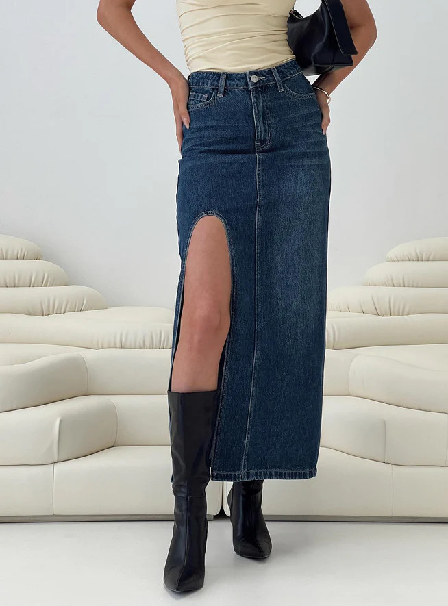 Saige Denim Maxi Skirt Mid Wash | Princess Polly US