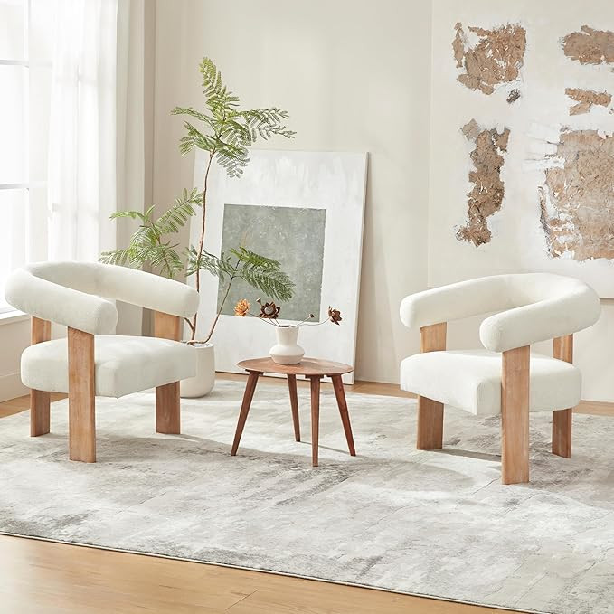 VKNOW Accent Chairs Set of 2, Modern Upholstered Living Room Chair Armchair with Solid Wood Legs,... | Amazon (US)