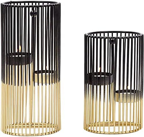 Metal Candle Holder Set, Gold and Black Modern Table Decor (2 Sizes, 2 Pieces) | Amazon (US)