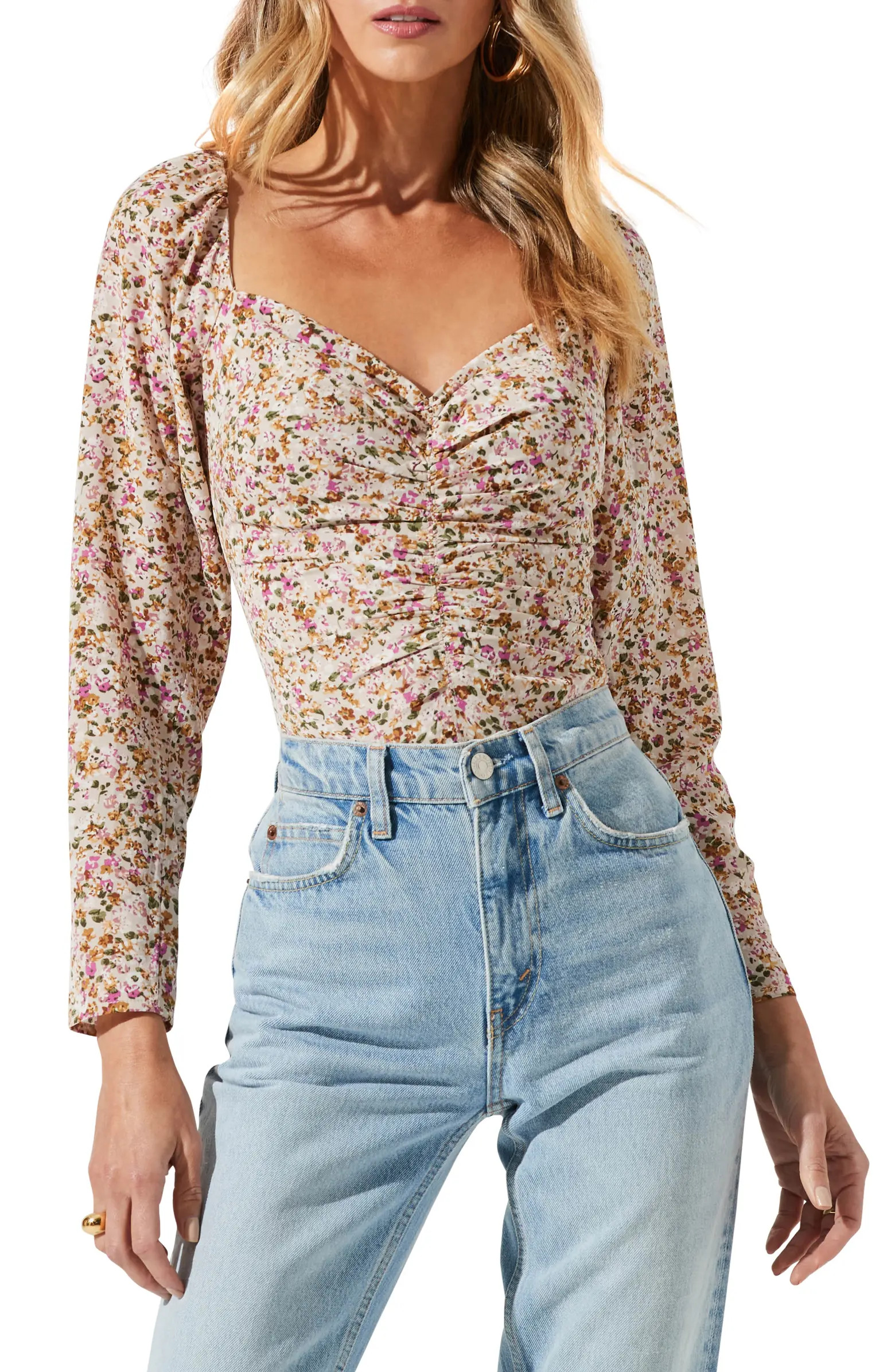 Floral Print Long Sleeve Corset Top | Nordstrom