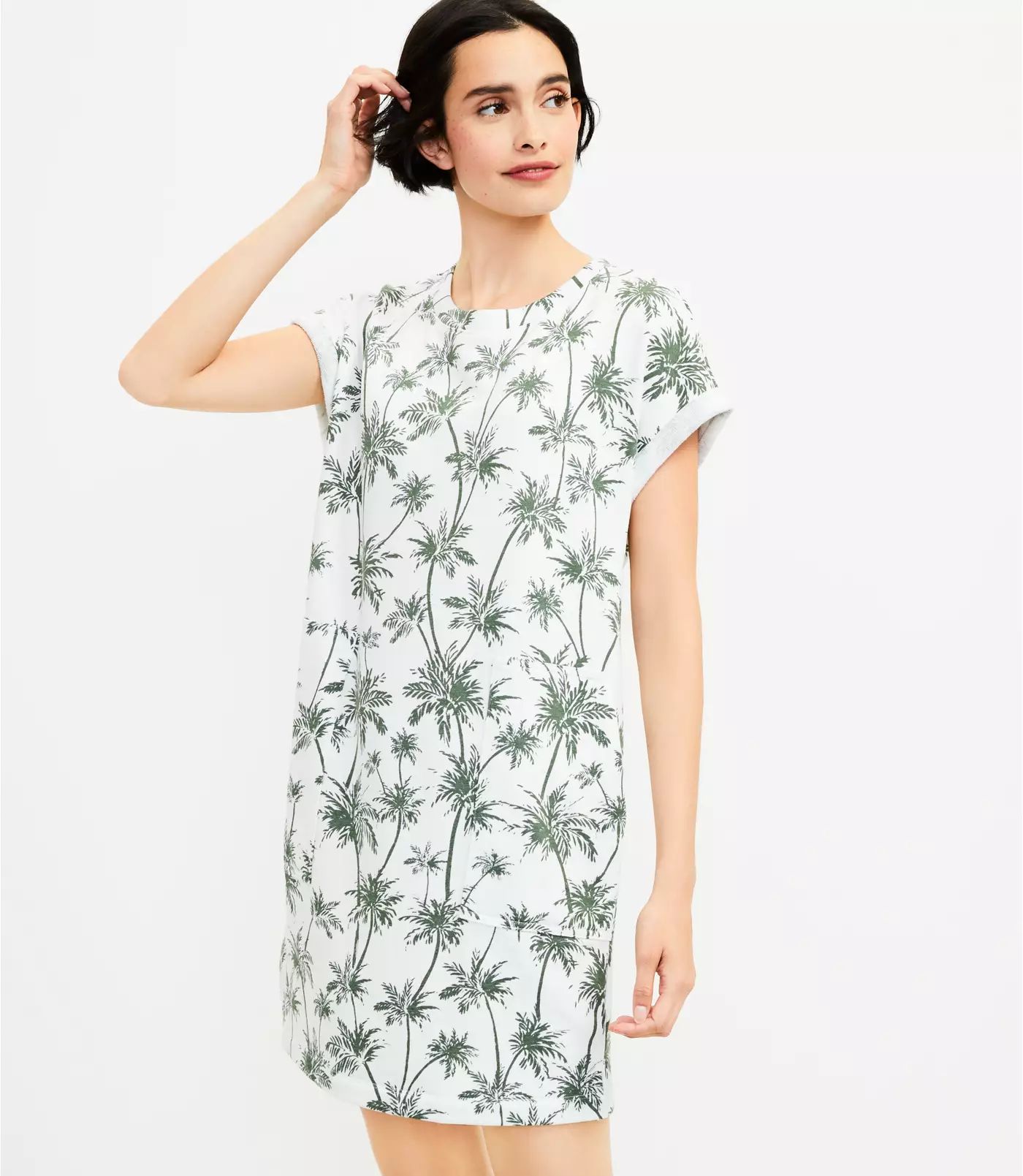 Lou & Grey Palm Tree Cozy Cotton Terry Pocket Dress | LOFT | LOFT