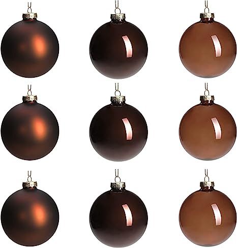 DN DECONATION Brown Glass Christmas Ball Ornaments, 3.15” Hanging Christmas Baubles for Xmas Tr... | Amazon (US)