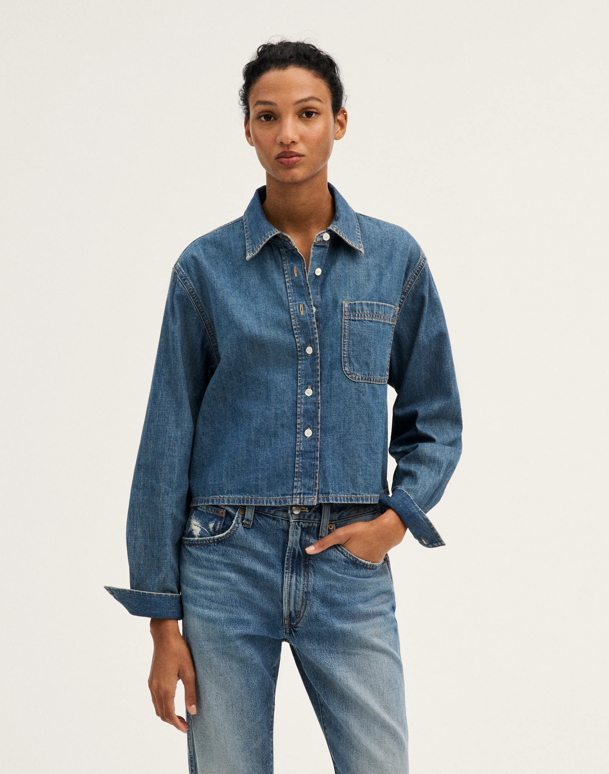 Denim Boxy Crop Button-Up Shirt | Madewell