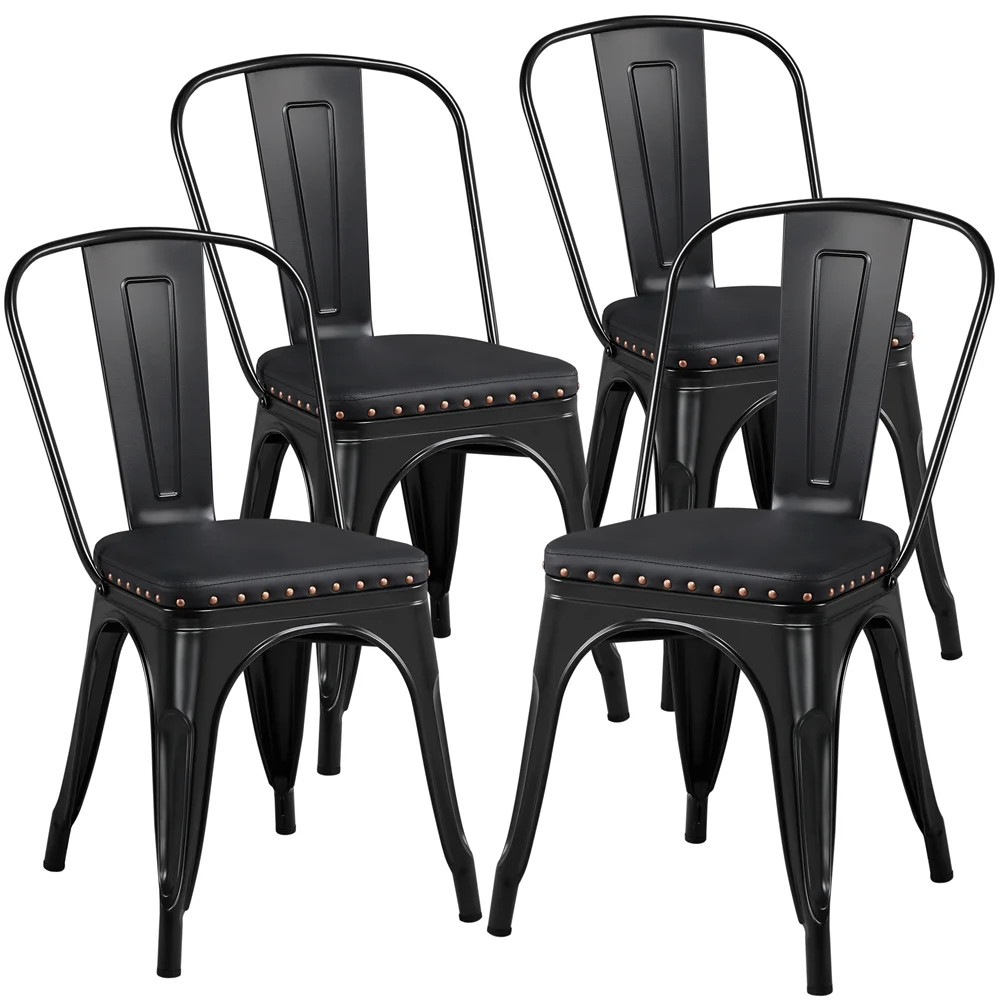 Easyfashion Pack of 4 Metal Dining Chairs for Indoor Outdoor Bistro Cafe Black | Walmart (US)