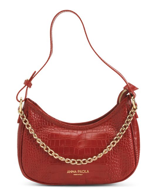 Made In Italy Leather Crossbody With Chain Detail | TJ Maxx
