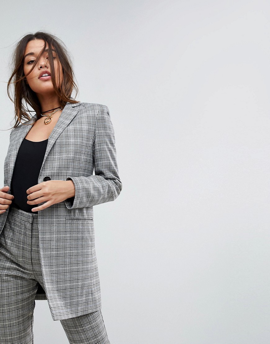 ASOS Tailored Longline Slim Check Double Breasted Blazer - Multi | ASOS US