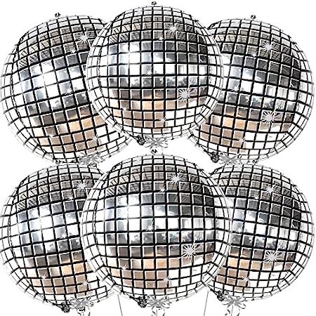 12 Pieces 4D Disco Balloons Aluminum Foil Balloons Sphere and 2 Pieces Silver Ribbons for Disco Danc | Amazon (US)